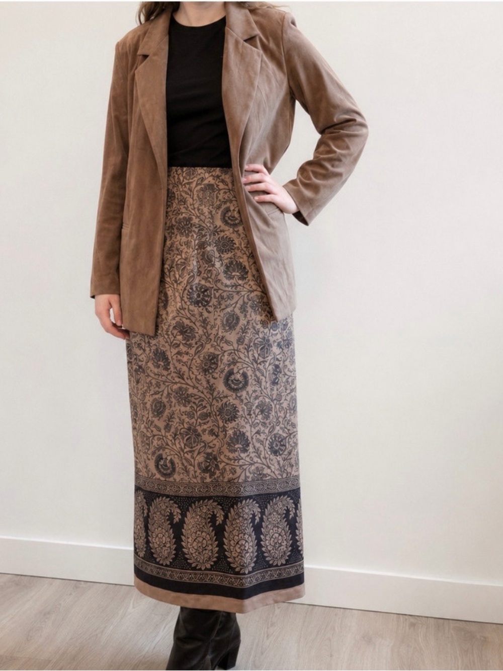 Briggs Vintage Brown Paisley Jacket Skirt Set Womens Medium